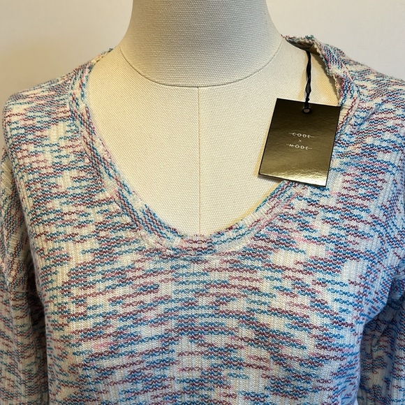 Code Mode Burgundy & Blue Multi High / Low V Neck Long Sleeve Sweater Women’s XS - Picture 2 of 11